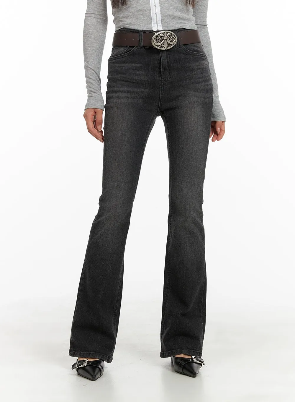 Slim Washed Denim Bootcut Jeans CA403