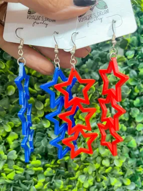 Star Trio Earrings - Red and Blue