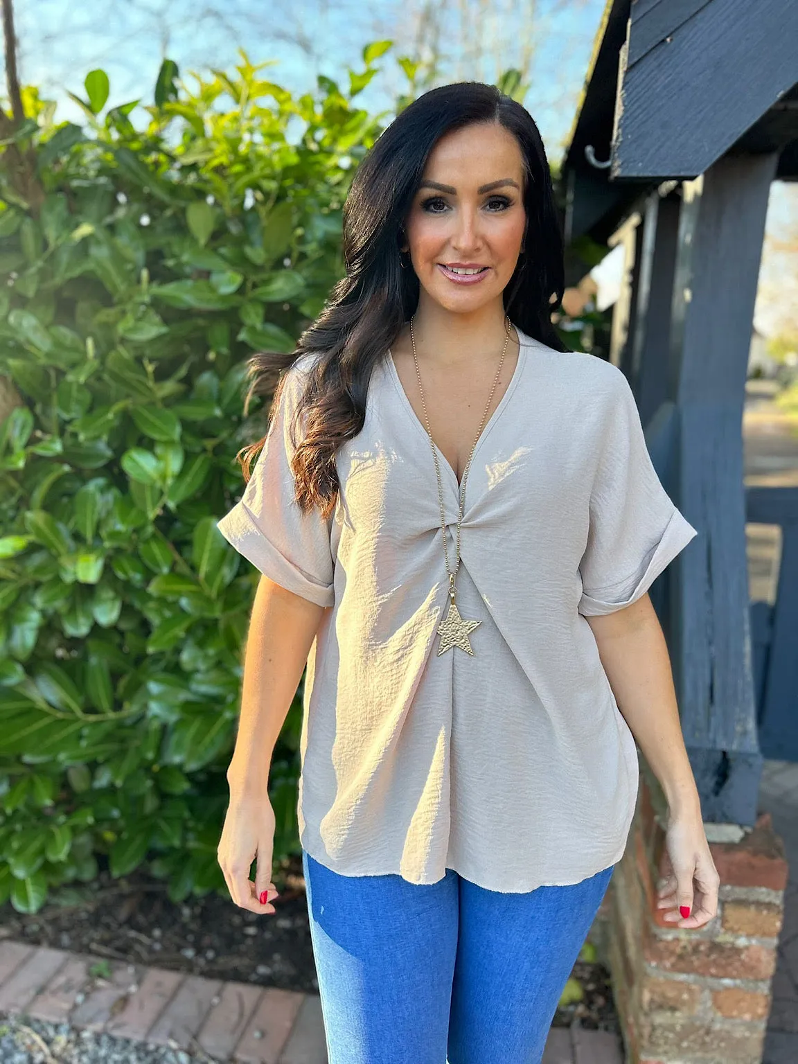 Stone Twist Front Crepe Blouse Elizabeth