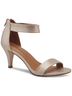 STYLE & COMPANY Womens Beige Goring Ankle Strap Metallic Padded Paycee Round Toe Cone Heel Zip-Up Dress Heeled M