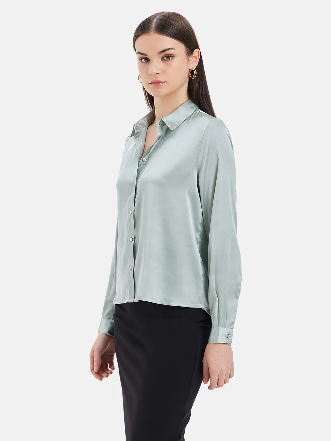 Tia Solid Satin Shirt