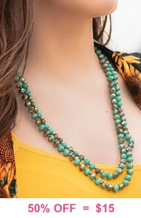 Turquoise & Bronze Crystal Beaded 60 Layering Necklace