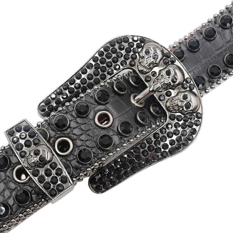 Unisex Green Rhinestones Diamond Studded Crystal Pin Buckle Belt