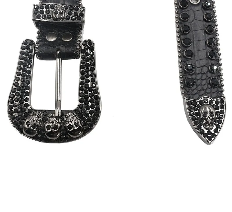 Unisex Synthetic Leather Rhinestones Diamond Studded Belt for Jeans