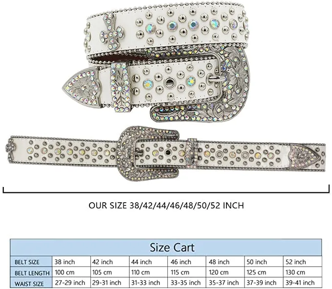 Unisex Synthetic Leather Rhinestones Diamond Studded Belt for Jeans