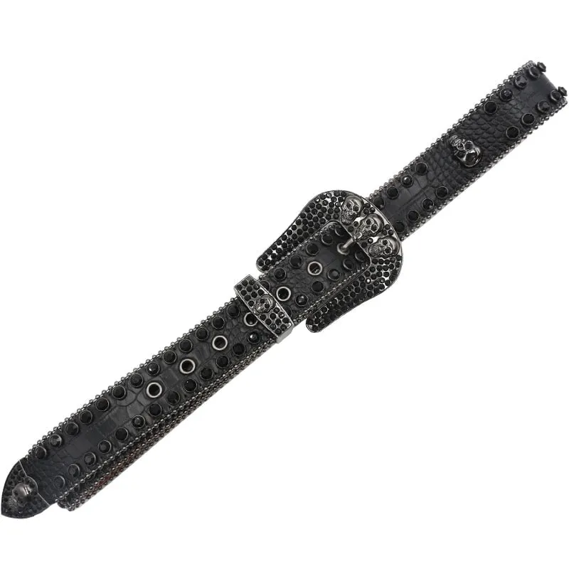 Unisex Synthetic Leather Rhinestones Diamond Studded Belt for Jeans