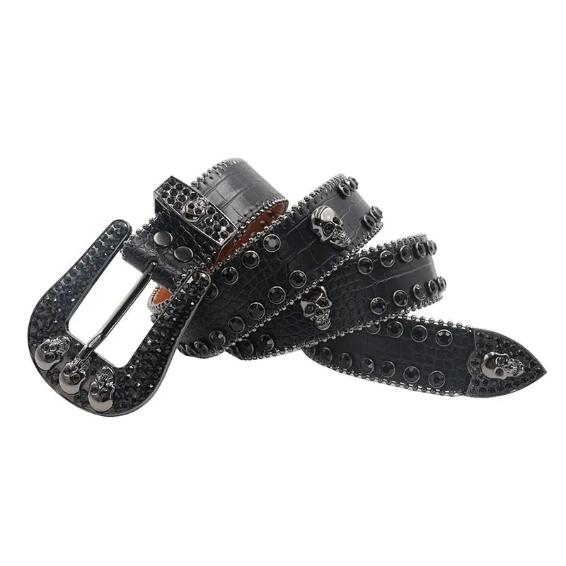 Unisex Synthetic Leather Rhinestones Diamond Studded Belt for Jeans