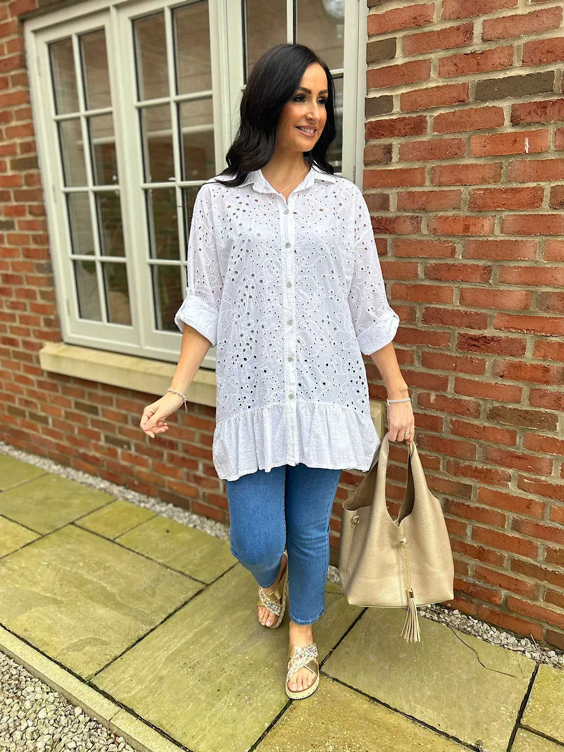 White Broderie Anglaise Frill Hem Tunic Devon