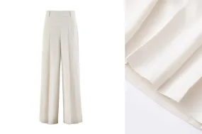 White wide leg pleated trousers