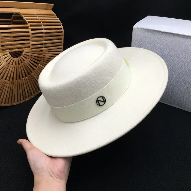 Women's Aristocratic Fashion Tide Party White Wide-brim Wool Hat