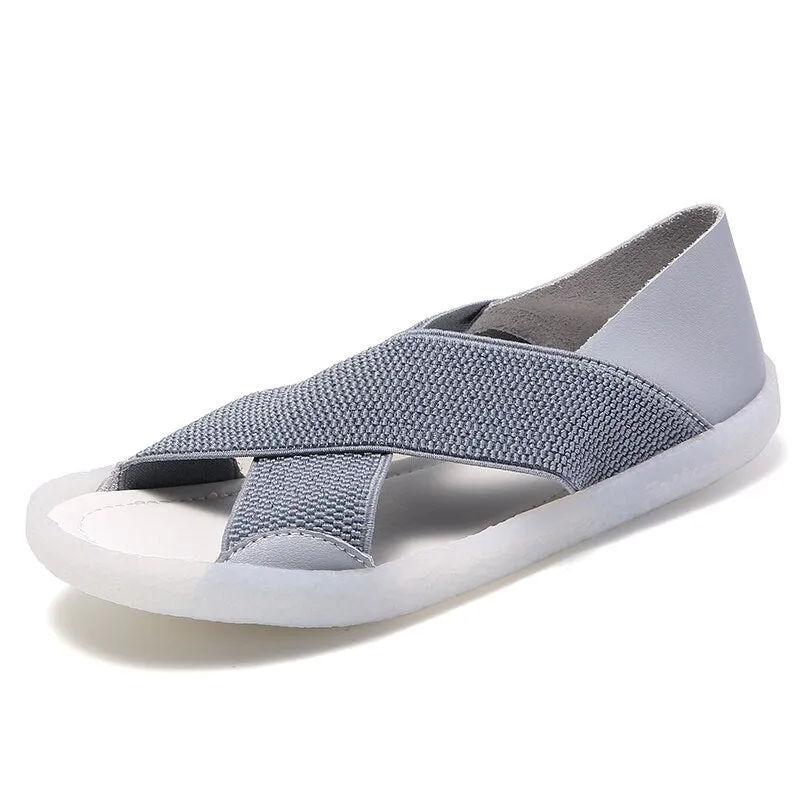 Women's Summer Gray Elastic Stretch Breathable Slip-on Flat Sandals