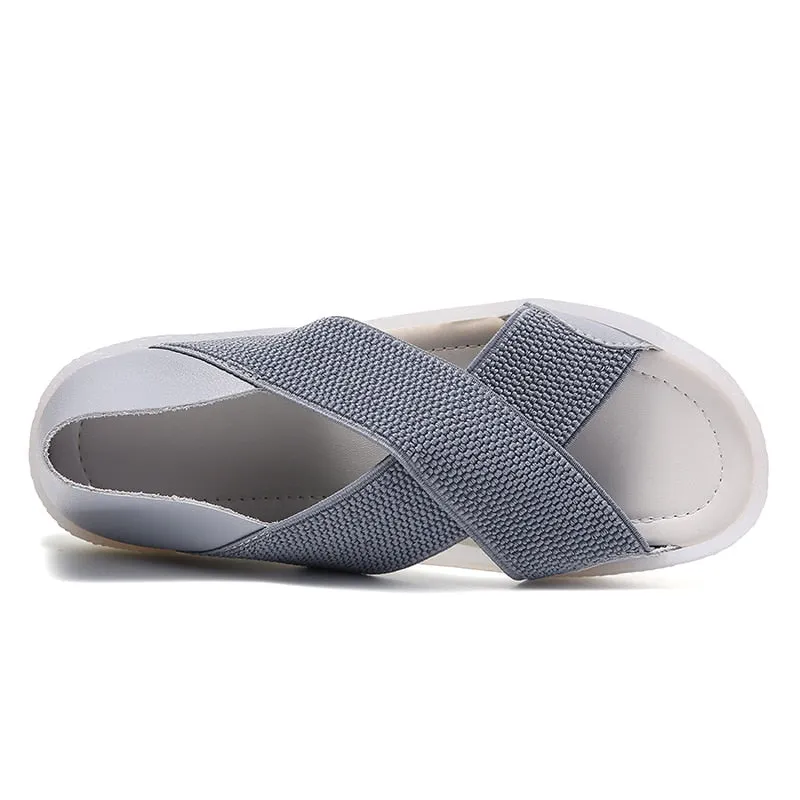 Women's Summer Gray Elastic Stretch Breathable Slip-on Flat Sandals