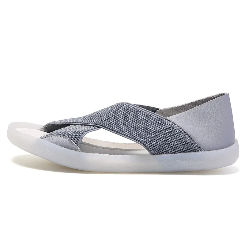 Women's Summer Gray Elastic Stretch Breathable Slip-on Flat Sandals