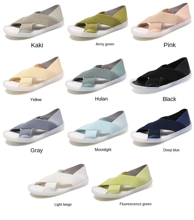 Women's Summer Gray Elastic Stretch Breathable Slip-on Flat Sandals