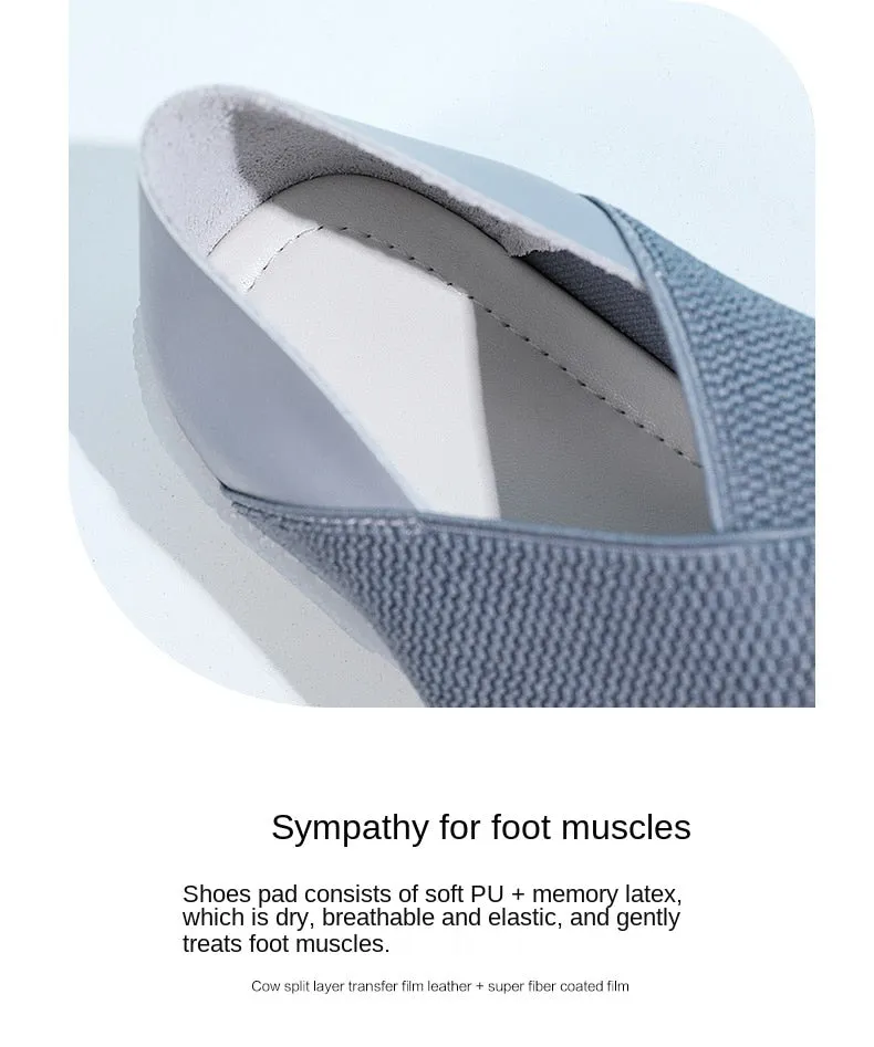 Women's Summer Gray Elastic Stretch Breathable Slip-on Flat Sandals